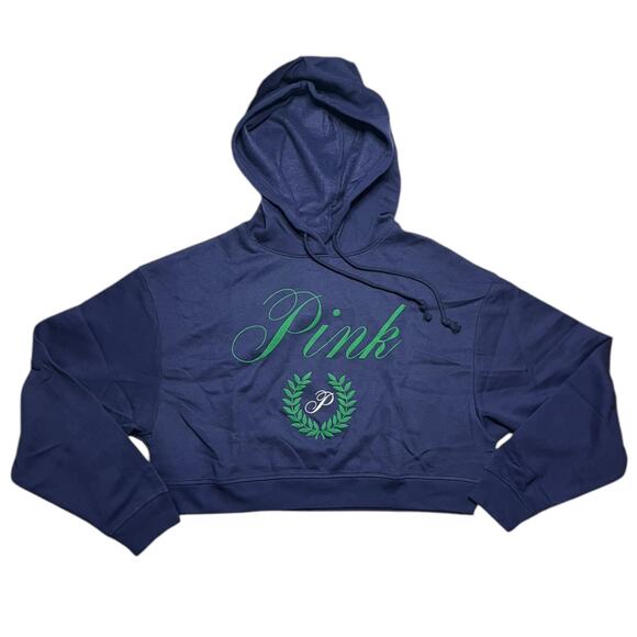 Victoria's Secret PINK Everyday Cropped Hoodie Midnight Navy Blue Fleece Medium - Picture 1 of 3